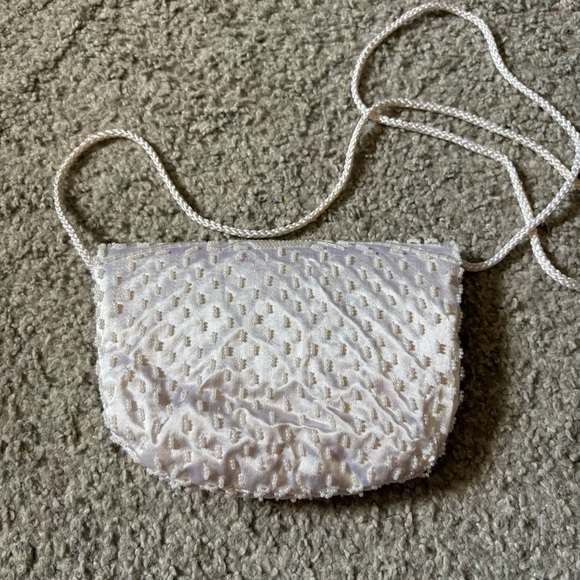 Vintage Beaded Shoulder Bag Beautiful White Clear Elegant - Picture 5 of 5